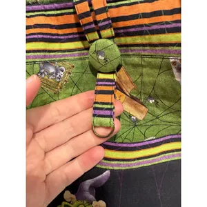 Vintage Handmade Halloween Goblin Wizard Tote Bag Green Orange Striped Spooky thumbnail 5