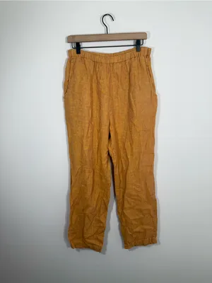 Flax Floods Linen Pants With Elastic Waist Saffron Yellow Orange Small thumbnail 3