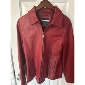 Leslie Fay red leather jacket size small stylish form fitting thumbnail 9