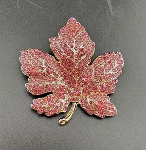 Autumnal Crystal Maple Leaf Brooch Pin Pink thumbnail 1