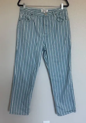 Reformation Striped High Rise Straight Jeans Blue White Size 31 Organic Funky thumbnail 1