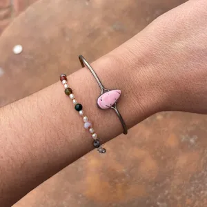 Free People Pink stone adjustable bangle with silver accents thumbnail 1