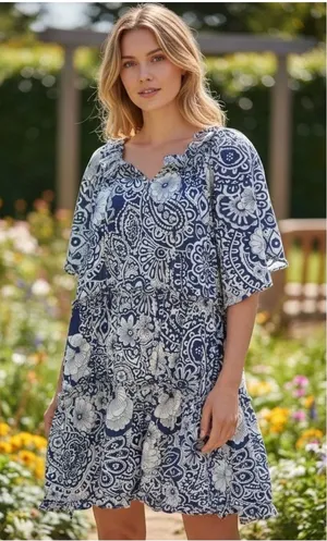 Hyacinth House Tuckernuck Thea Floral MinI Dress Tiered 100% Cotton Women Medium thumbnail 1