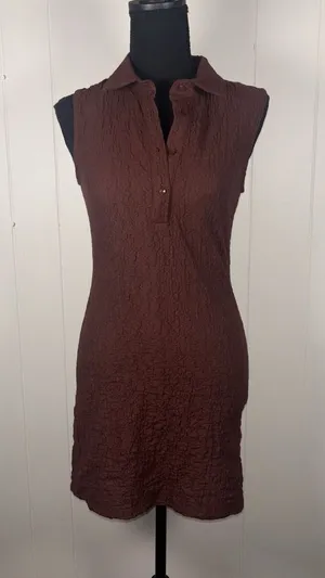 Anthropologie sleeveless textured mini shirt dress brown NWT Liner Collared Xs thumbnail 1