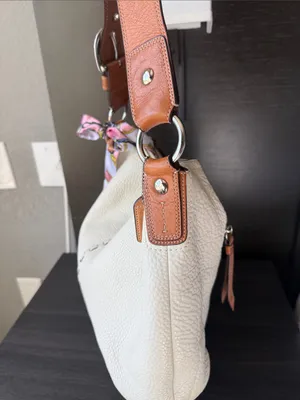 Coach Leather Hobo Bag with Tan Strap and White Body thumbnail 7