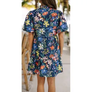 Shop The Mint When You Know Navy Blue Floral Babydoll Mini Dress Size XL thumbnail 2
