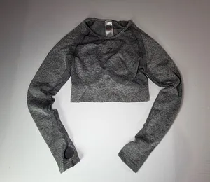 Gymshark Flex Long Sleeve Crop Top in charcoal gray marl, featuring thumbholes thumbnail 1