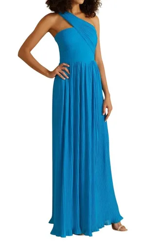 AMUR Skye Blue One Shoulder Pleated Chiffon Formal Gown Size 4 NWOT thumbnail 1