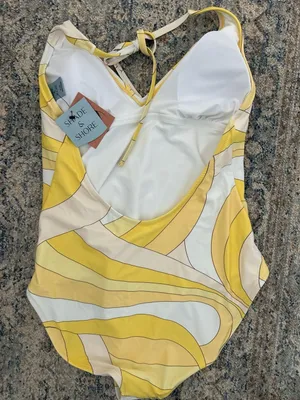 Shade & Shore Women's Geo Print Halter Plunge High Leg One Piece Swimsuit thumbnail 2