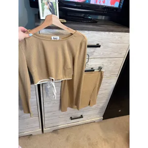 Princess Polly Womens Ribbed 2 Piece Set Tan Long Sleeve Mini Skirt Sz 8 thumbnail 5