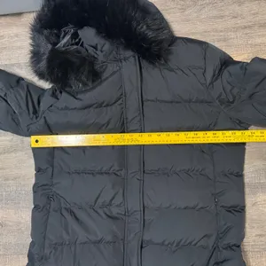 Lands End Womens‎ XL Black Down Puffer Parka Jacket Faux Fur Trim Hood thumbnail 7