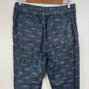 Free People Linen Blend Metallic Navy‎ Ikat Pattern Pants Size Small thumbnail 4