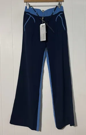Vero Moda NWT Two Tone Retro Pants Blue Contrast Waistband Pockets 30". Waist thumbnail 1