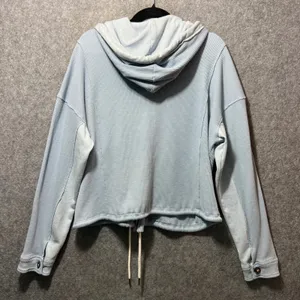 COMO VINTAGE Light Blue Waffle Knit Hooded‎ Button Front Shacket Size L thumbnail 8