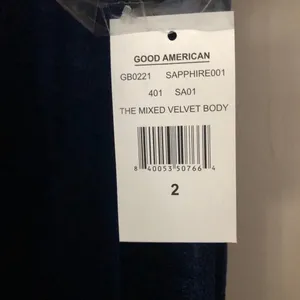 Good American The Mixed Velvet Bodysuit Navy Blue and Black NEW thumbnail 8