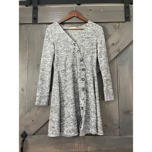 Altar'd State Gray‎ Marl Knit Asymmetrical Button Dress Medium Skater Grunge thumbnail 2
