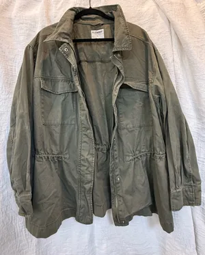 Old Navy Green Cargo Jacket Utility Full-Zipper Cinch Waist Olive Cotton XXL thumbnail 1