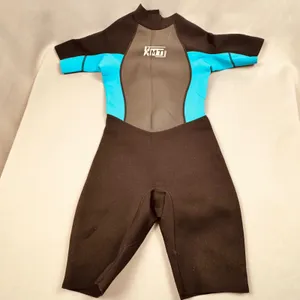 KMT 2 mm Wetsuit Shorty Springsuit Black Cyan Blue Short Sleeve Back Zip Women thumbnail 2