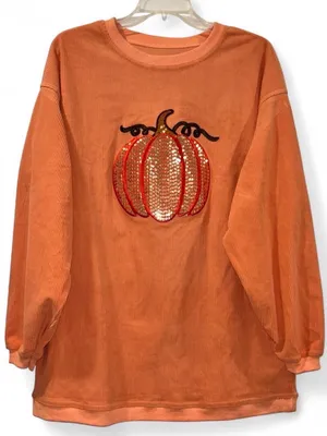 Sequin Pumpkin Corduroy Pullover Sweatshirt thumbnail 1