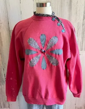 Vintage Floral Appliqué Cottagecore DIY Grunge Sweatshirt XL‎ Hanes Her Way thumbnail 1