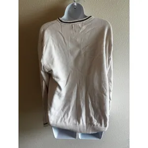 Chaps V-Neck Sweater Small Cream Preppy‎ Collegiate Cotton Knit Logo thumbnail 2