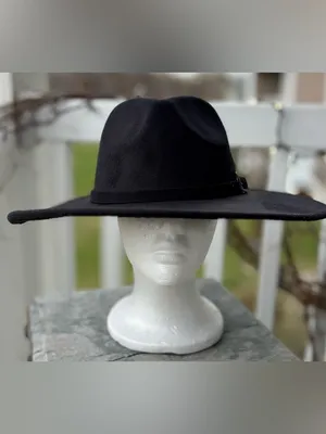 NWT Frye Black Wool Felt Wide Brim Hat 3” Brim Adjustable Western Fedora OS RARE thumbnail 2