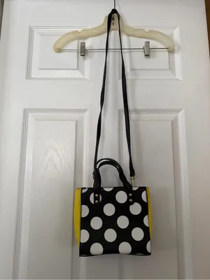 Polka Dot Black & White Shoulder Bag with Yellow Side Panel thumbnail 3