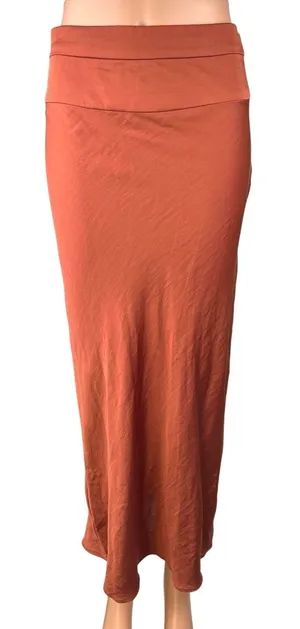 Free People Rust Orange Silk Satin Zipper Straight A-Line Maxi Slip Skirt Size 6 thumbnail 1
