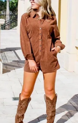 Brown Corduroy romper, size small. NWT thumbnail 1