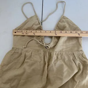 SIM & SAM Tan Linen Blend Tiered Maxi‎ Sundress Tie Front Spaghetti Straps Small thumbnail 11