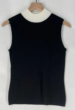 Calvin‎ Klein Ribbed Color Block Sleeveless Black White Mock Neck Top thumbnail 1