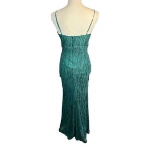 City studio green sequin gown formal prom emerald gala sleeveless fringe thumbnail 5