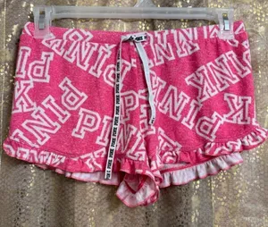 PINK Victorias Secret Hot Pink White Ruffle Pajama Lounge Shorts Small thumbnail 1