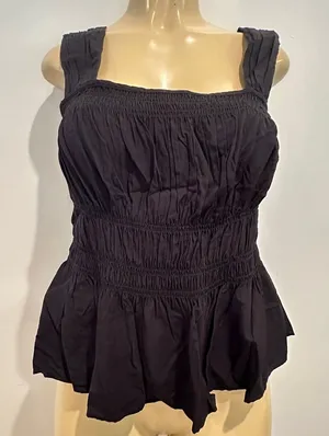 H&M Pleated Sleeveless Top Sz M Black Shirt Smocked H M HM thumbnail 1