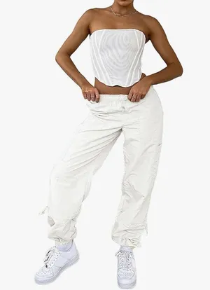 NEW White Nylon Joggers Pants S thumbnail 5