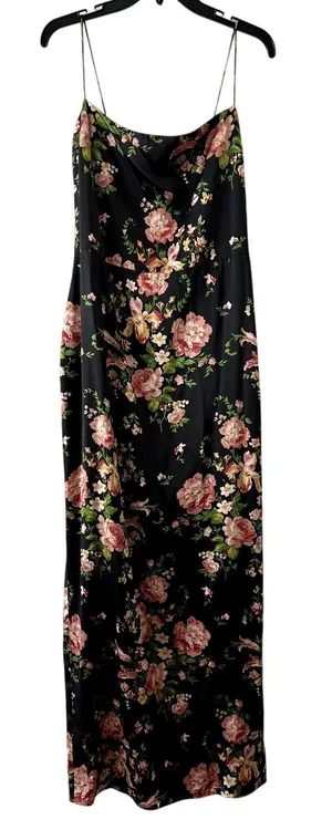 Reformation Frankie Silk Maxi Dress Silk Floral Print Black Pink Size 10 New thumbnail 1