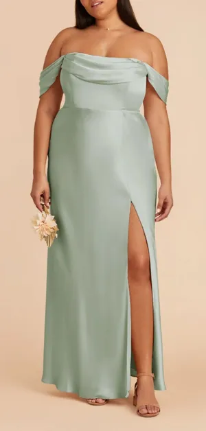 NWT Birdy Grey Mia Matte Satin dress in Sage green thumbnail 1