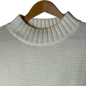 Nasty Gal Sweater Women Small Ivory Waffle Knit Mock Neck‎ Oversize Pullover thumbnail 3