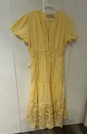 Haute Hippie Pale Yellow Midi Dress with Lace Trim thumbnail 1