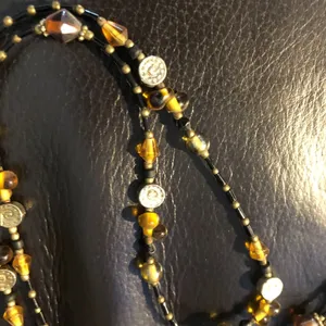 Brown Gold Amber AB beaded ID Badge Holder/Lanyard 40" thumbnail 2