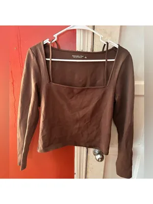 Abercrombie & Fitch Long Sleeve Strappy Ponte Top Brown Large thumbnail 6