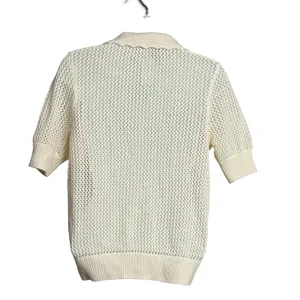 41 Hawthorn Womens Ecru Open Knit Cotton Polo Sweater Short Sleeve XS NEW thumbnail 3