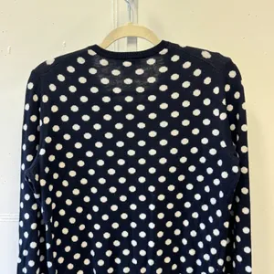 Ann Taylor Navy White Polka Dot Zip Front Cardigan Sweater Cashmere Blend Medium thumbnail 6