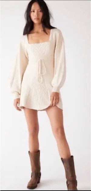 Free People Cream Long Sleeve Sweater Knit mini dress, size S thumbnail 1