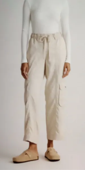 Quince Vintage Wash Tensel Drawstring Cargo Womens Pants Shale Color Sz Large thumbnail 1