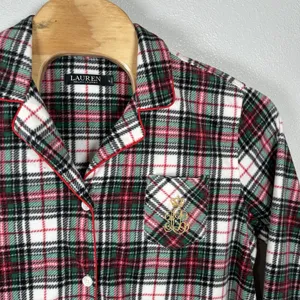 Lauren Ralph Lauren Fleece Pajama Set Womens XL Red Green Plaid Sleepwear‎ Logo thumbnail 3