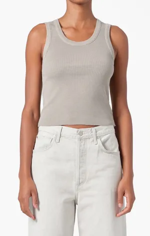 Agolde Ribbed Tank in Taupe Gray thumbnail 1