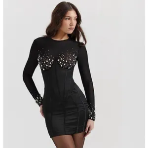House of CB Anastasia Black Crystallised Corset Dress Size XS thumbnail 3