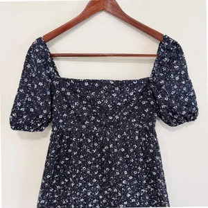 Anthropologie Maeve Navy Lillianne Floral Puff Sleeve‎ Eyelet Mini Dress Size 4 thumbnail 5