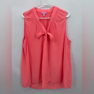 Lily Pulitzer Coral Sleeveless Bow Tie Blouse 100% silk thumbnail 4